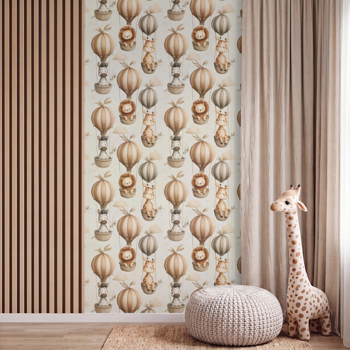 KINDERTAPETE - Safari - Heißluftballons - Taupe - 140x300 cm - Beige, Papier (140/300cm) - OnlyWow