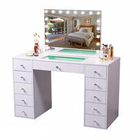 SCHMINKTISCH mit 11 Schubladen 130/55/81 CM und LED Beleuchtung Schminkspiegel Bluetooth 80 x 58 CM - Weiß, Holz/Metall (130/81/55cm) - VANITII