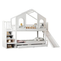 ETAGENBETT 90/200 cm in Weiß mit Rutsche, Leiter und 2 Schubladen - Weiß, Holz/Holzwerkstoff (90/200cm) - WISHDOR