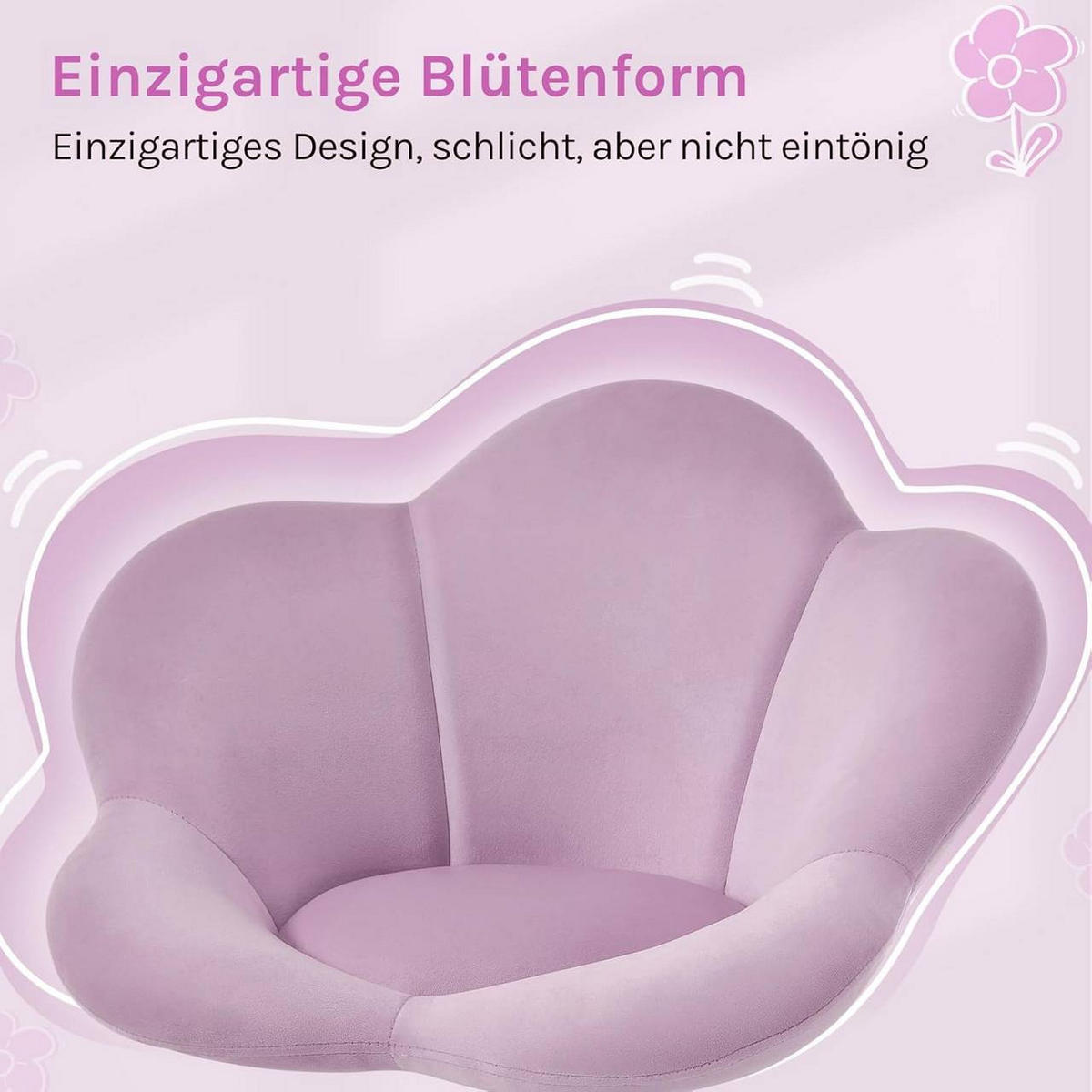 DREHSTUHL Kinder, blumenförmig, Samt, Hellviolett - Violett/Weiß, Kunststoff/Textil (62/71/51cm) - Woltu
