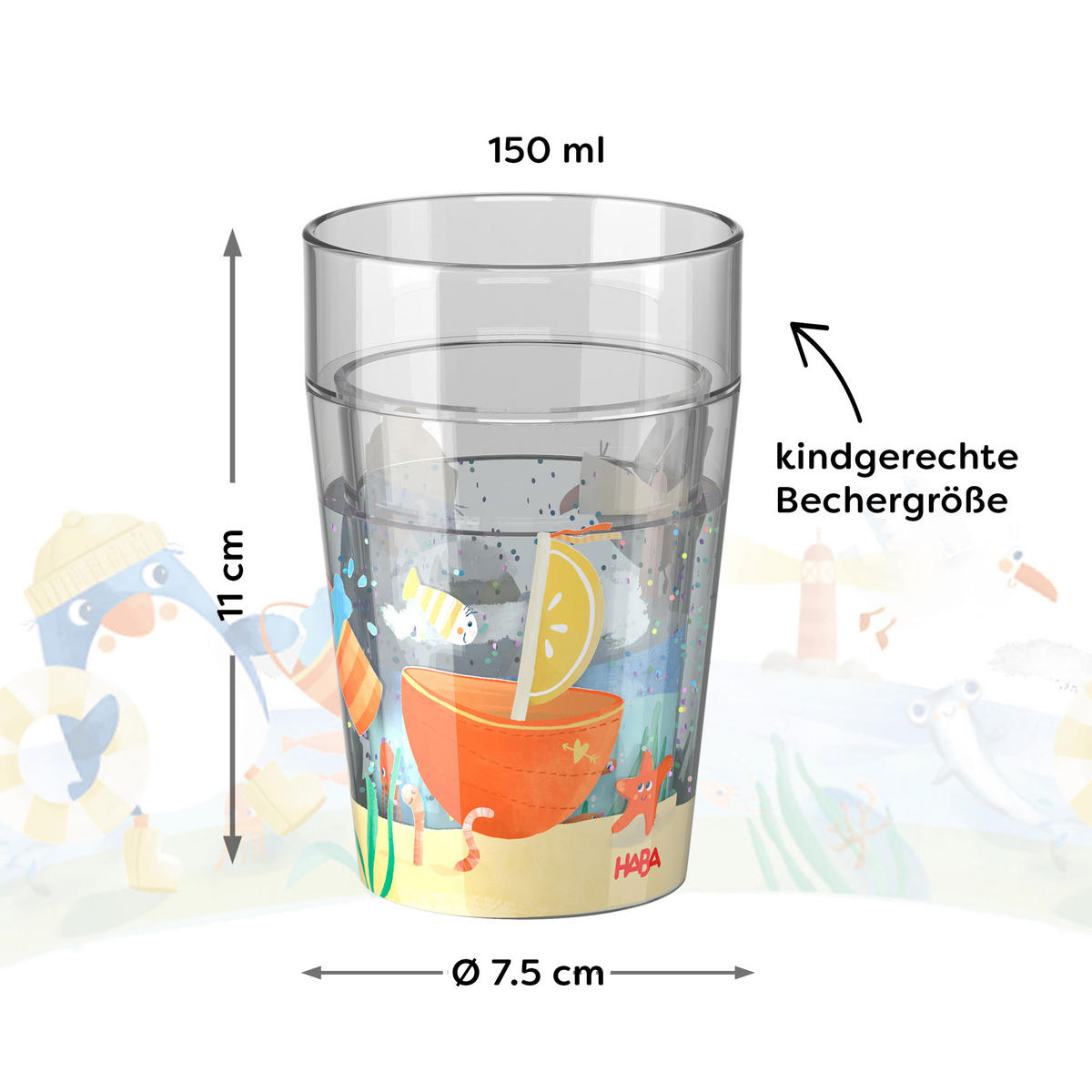 GLITZERBECHER Pinguin, 150 ml - Multicolor, Kunststoff (9.3/8.5/14.7cm) - Haba