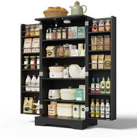 MODERNER Hochschrank aus MDF mit 3D-Wellentüren, LED-Sensorlicht und verstellbaren Regalböden, 120/60/40 cm, Schwarz - Schwarz, Holzwerkstoff (60/120/40cm) - Redom