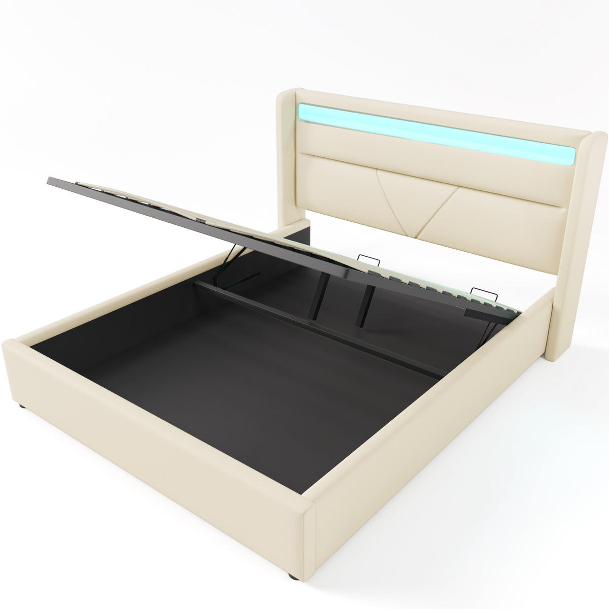 POLSTERBETT 140/200 cm Weiß aus PU mit LED-Beleuchtung und Bettkasten - Weiß, Kunststoff (140/200cm) - OKMYHOME