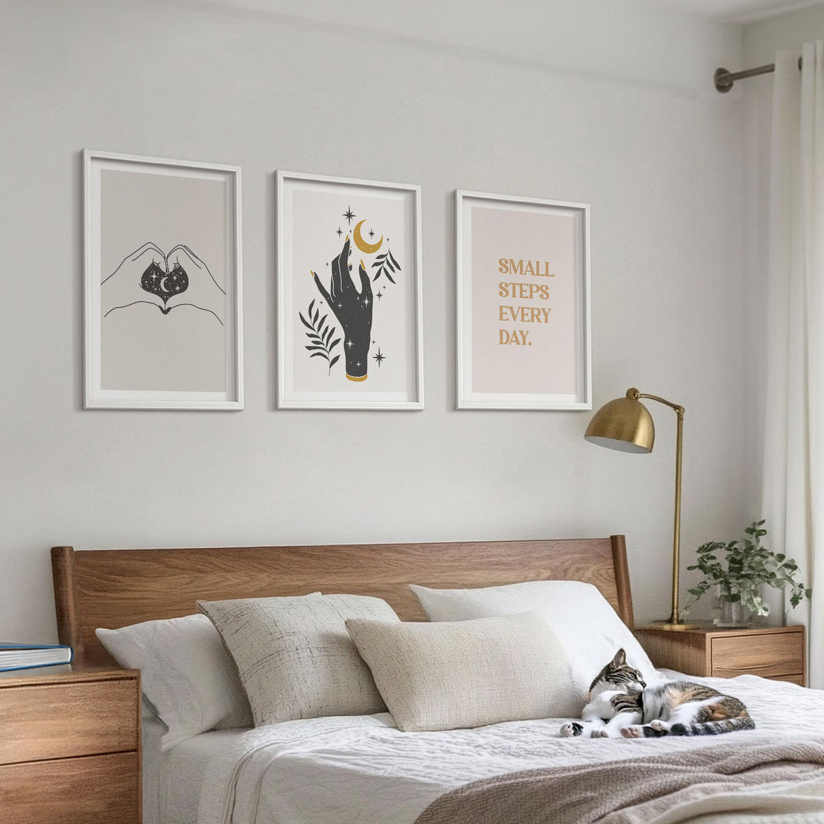 BILDER SET 3er Set - 40x60 cm Weißer Rahmen - Minimalistische Boho-Illustrationen - Weiß, Kunststoff (40/60cm) - TULUP