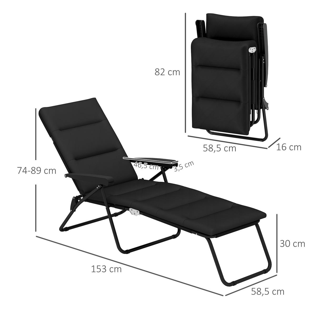 SONNENLIEGE DE-15654 153 cm, 6 Positionen, mit Matratze Schwarz - Schwarz, Metall (58.5/89/153cm) - ComfortXL