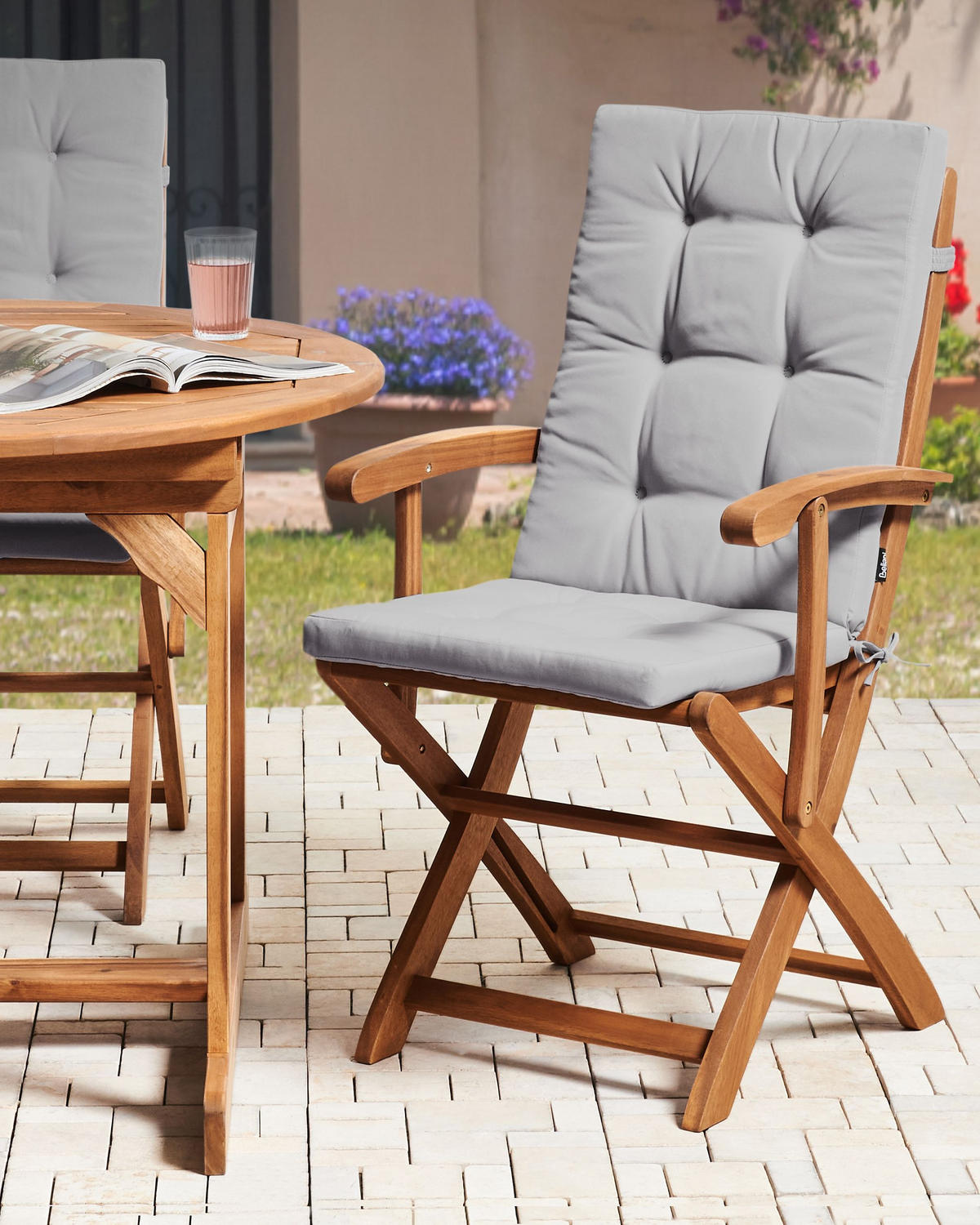 GARTENSTUHL 2er-Set Hellgrau Maui Premium - Hellgrau/Braun, Holz (46/92/48cm) - Beliani