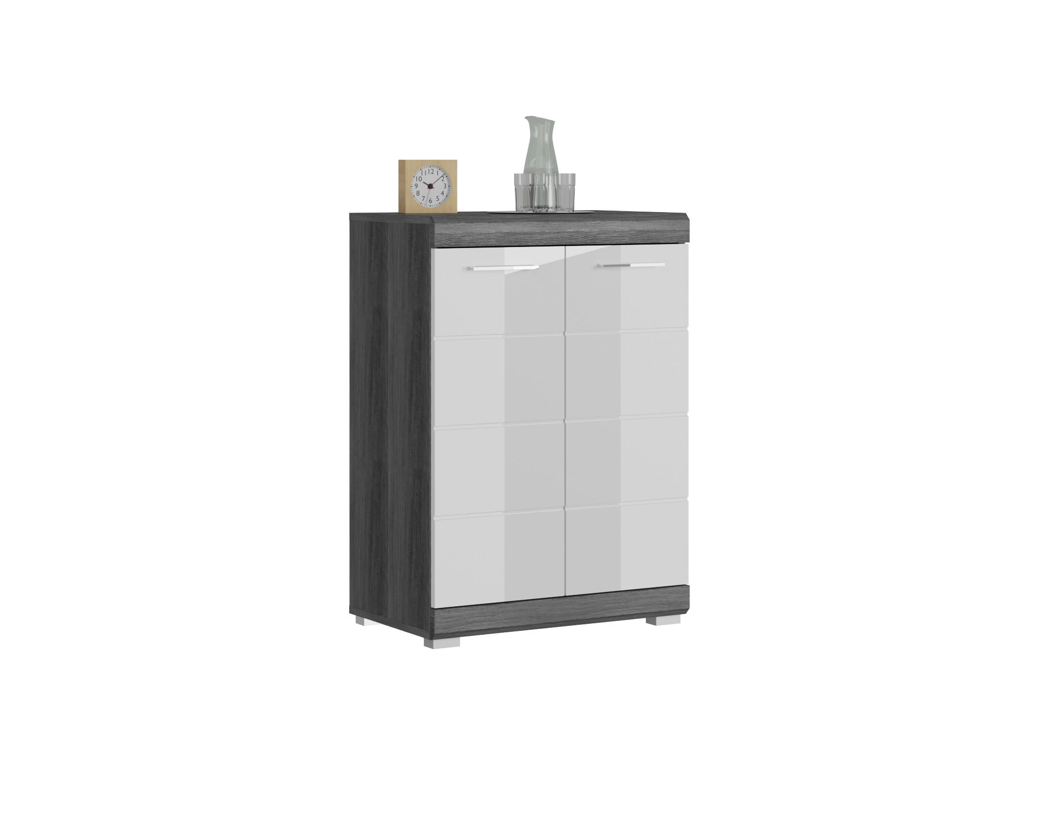 KOMMODE Vento (B/H/T: ca. 60/85/37 cm) in Rauchsilber Nachbildung/weiß hochglanz - Silbereichenfarben, Holzwerkstoff (60/85/37cm)
