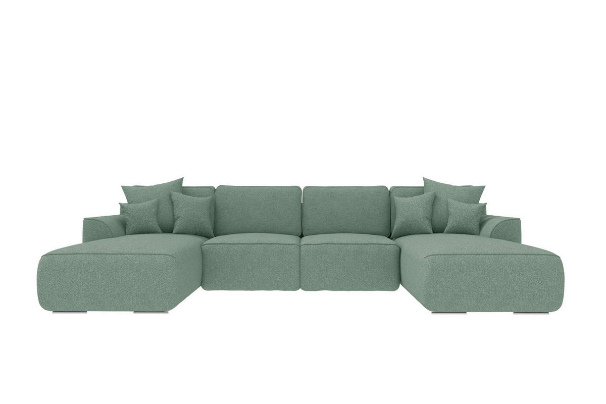 WOHNLANDSCHAFT GUSTO Strukturstoff Salbeigrün inkl. Schlaffunktion - Chromfarben/Salbeigrün, Kunststoff/Textil (306/96/194cm) - 99rooms