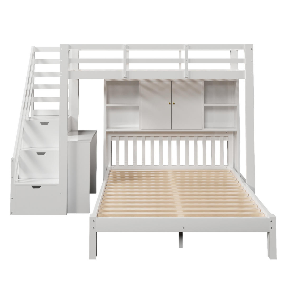 ETAGENBETT 90/200 + 140/200 cm aus Massivholz und MDF mit Aufbewahrungstreppe und Regal Weiß - Weiß, Holz (90/200cm) - Modenvie