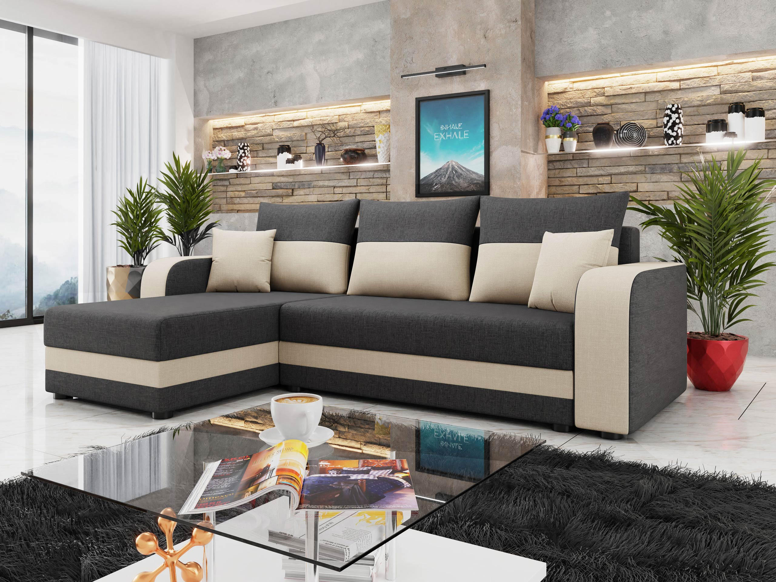 ECKSOFA Hewlet Bis - Creme/Schwarz, Holz/Kunststoff (237/139cm) - MIRJAN24