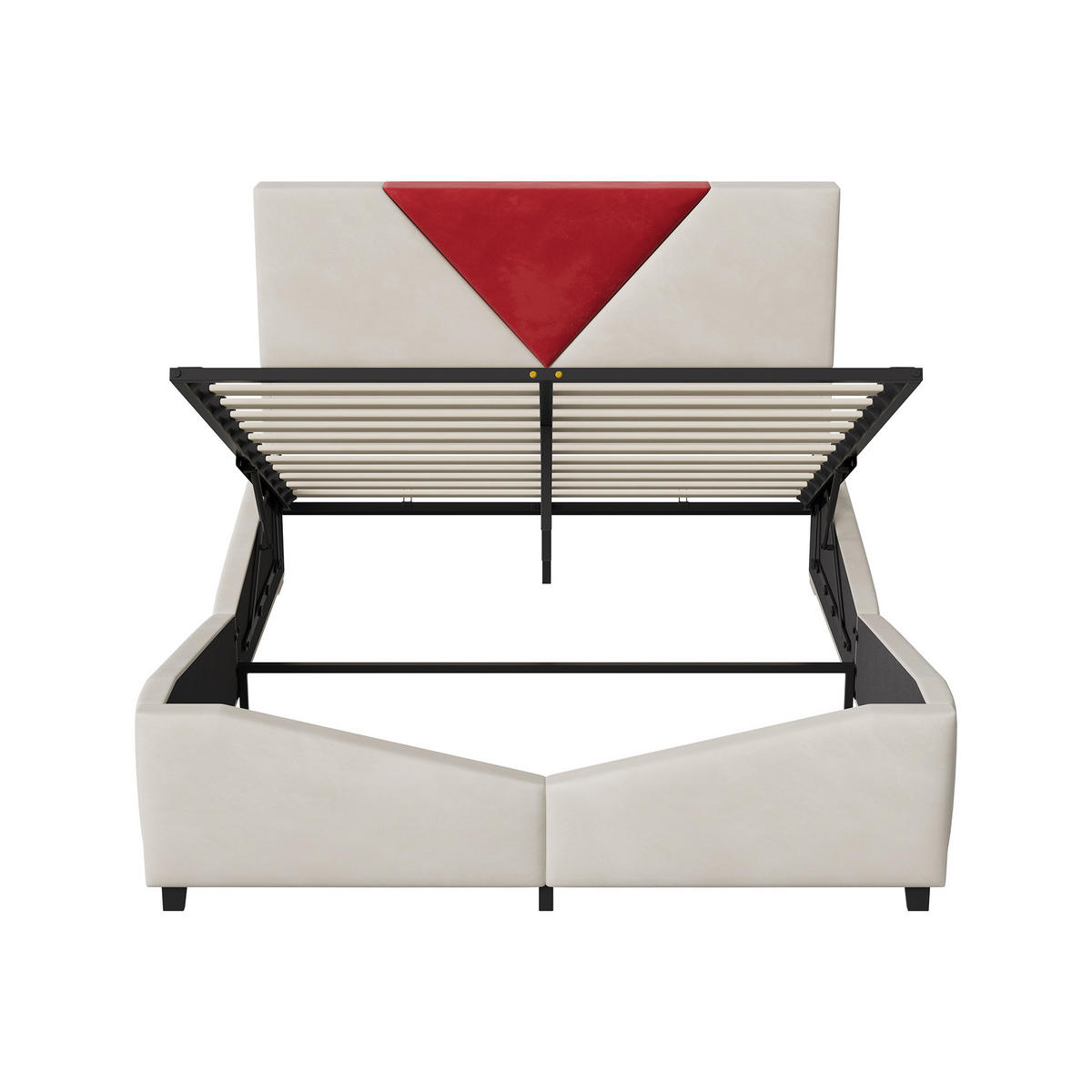 POLSTERBETT 140x200 cm - Zweifarbiges Dreiecksdesign in Bordeaux, LED-Kopfteil ajustable, Samtstoff, Moderner und schlichter Stil - Beige - Beige, Holzwerkstoff (140/200cm) - Brevoria