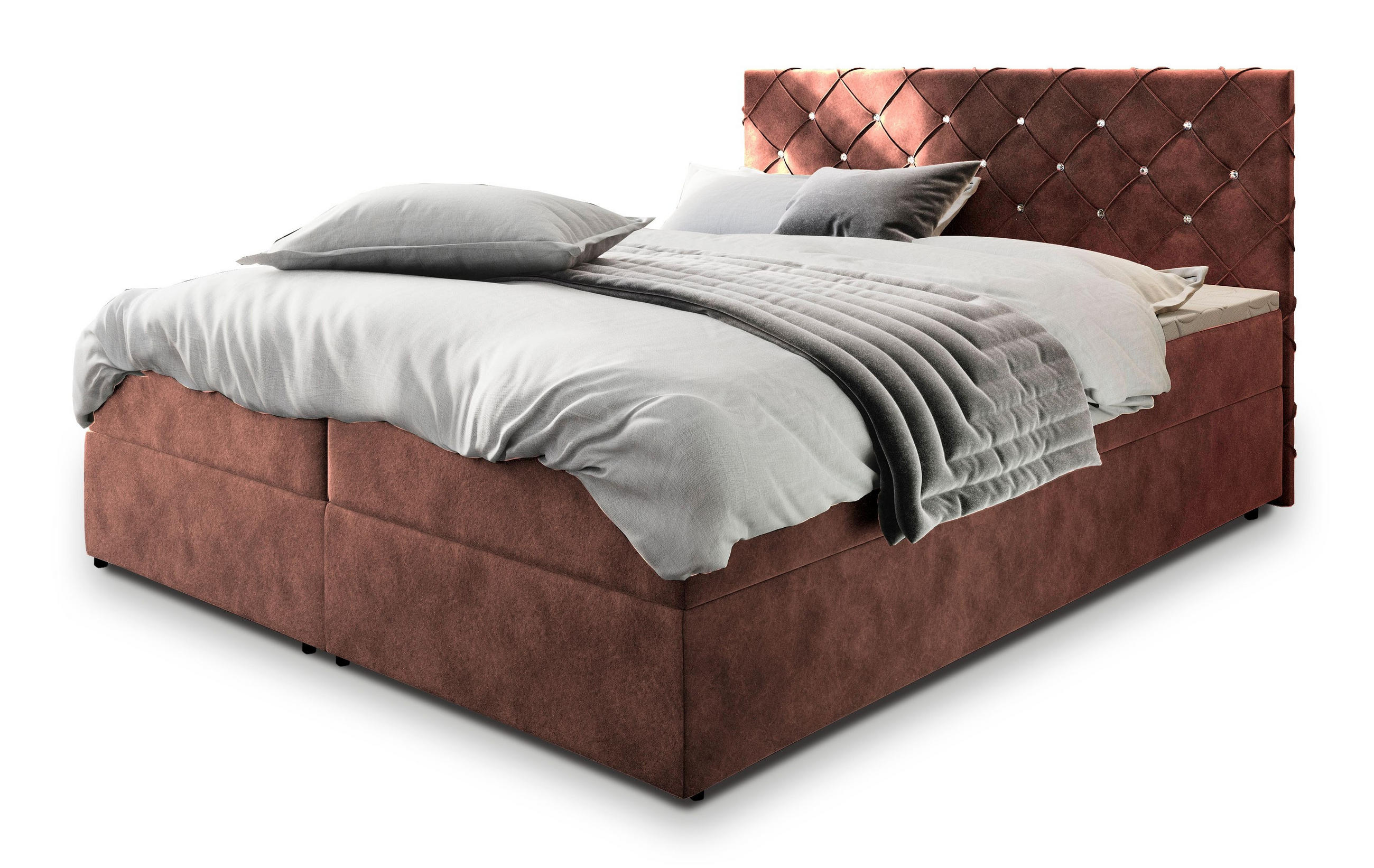 POSTEL BOXSPRING RIVA 160x200 cm, s matrací a úložným prostorem, růžová - růžová, kompozitní dřevo/textil (160/200cm) - MASSENO