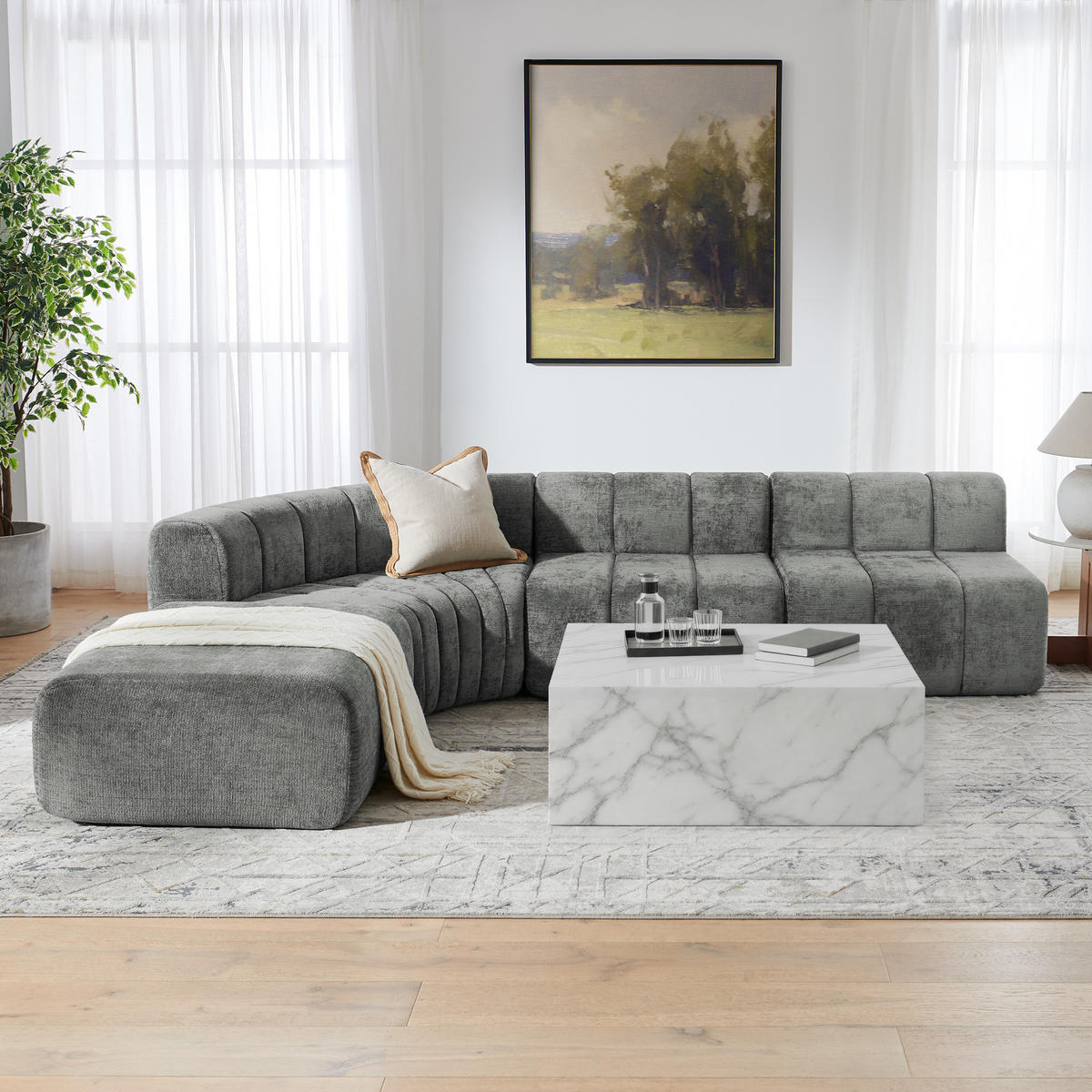 ECKSOFA DE-34633 4-Sitzer modular Grau - Grau, Textil (189/283cm) - ComfortXL