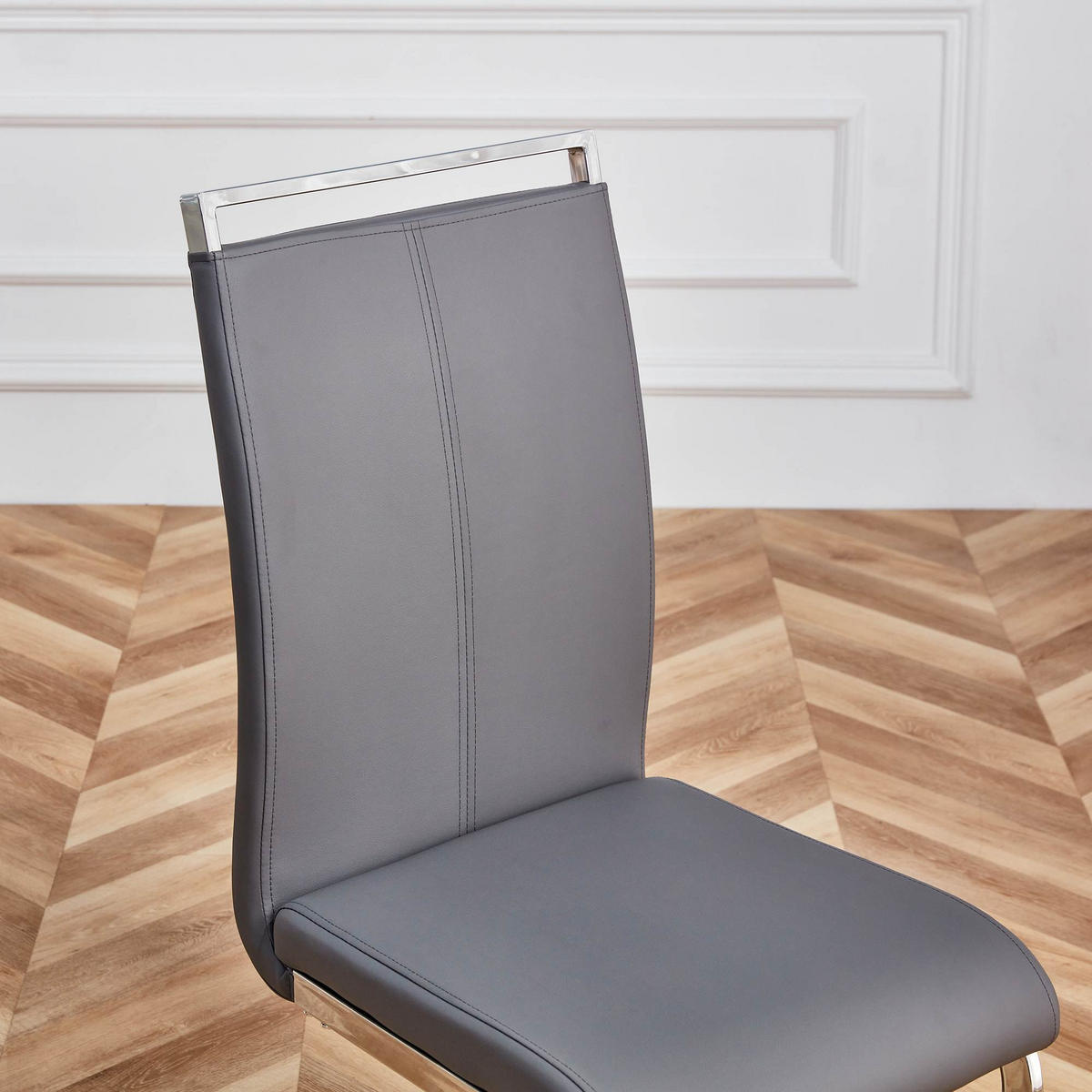 WOHNZIMMER STÜHLE mit Kunstlederbezug, Griffloch und verchromtem Gestell in Grau - Grau, Textil (42/100/54cm) - EVRYAE