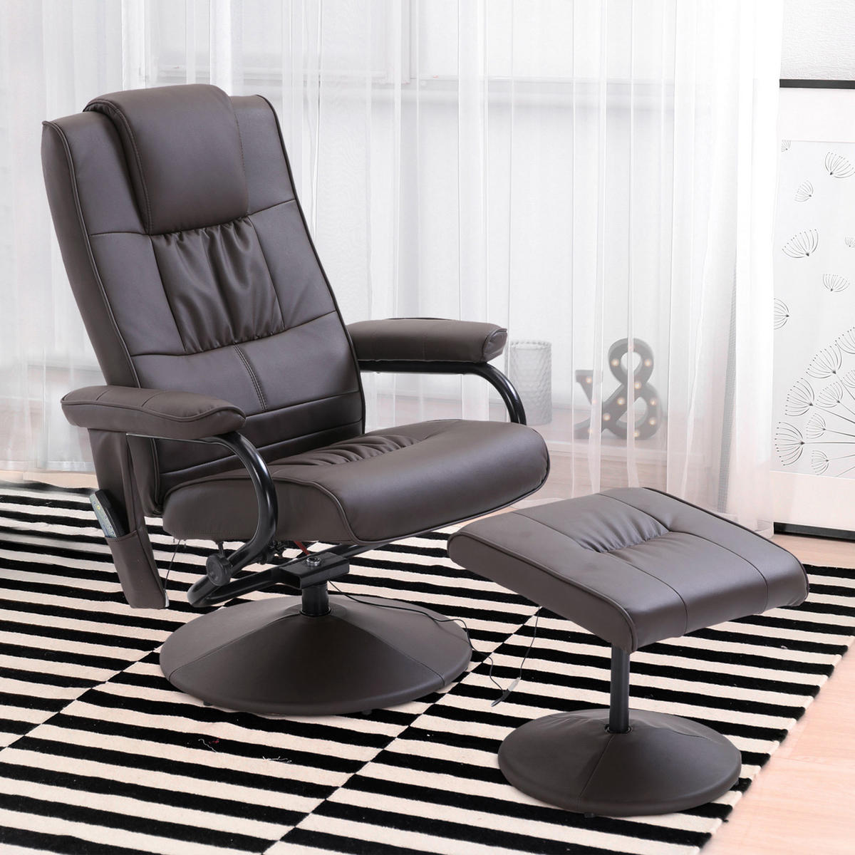 MASSAGESESSEL mit Hocker, Relaxsessel mit Liegefunktion, Massagefunktion, Braun - Schwarz/Braun, Leder/Kunststoff (84/95/77cm) - HOMCOM