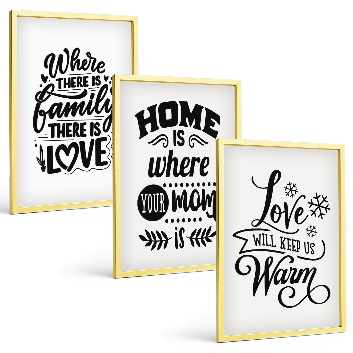 BILDER SET 3er Set - 40x60 cm Goldrahmen - Familie, Liebe, Zuhause, Wärme - Goldfarben, Kunststoff (40/60cm) - TULUP