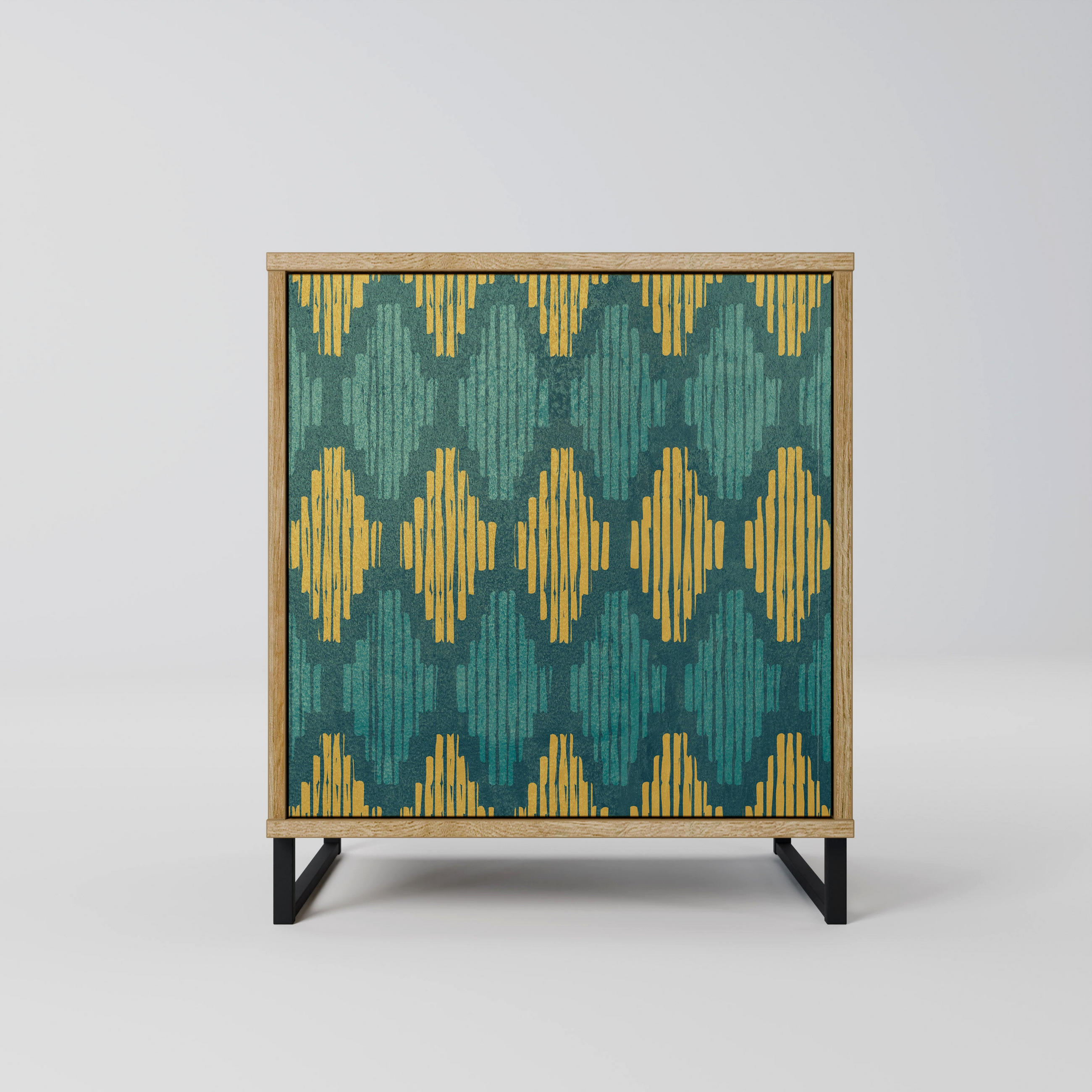 SIDEBOARD POLYGONS, Eichefarben, 57,5x42x67,5 cm, Schwarze Metall-Rahmenfüße - Eichefarben/Multicolor, Holzwerkstoff/Metall (57.5/67.5/42cm) - SpaceRebels