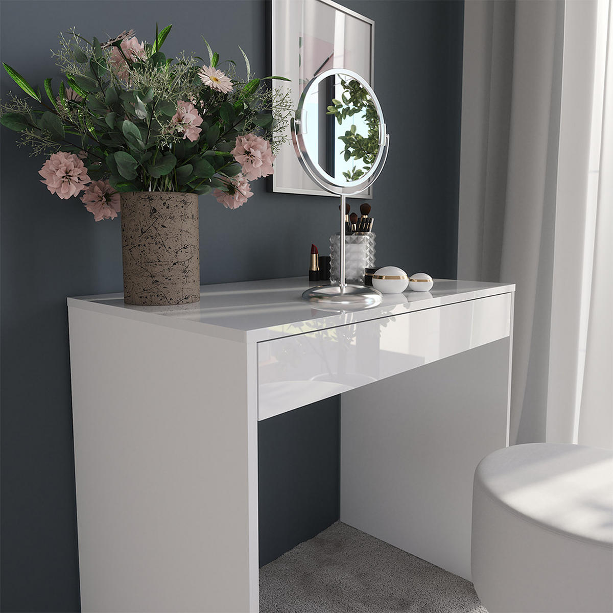 TOALETNÍ STOLEK Sherry Bílá/bílý vysoký lesk - vysoce lesklá bílá, kompozitní dřevo (81.4/76/50.1cm) - Vicco