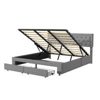 DOPPELBETT 180x200 cm Grau Samt, Hydraulischer Bettkasten und 2 Schubladen, Diamant-Knopfheftung, Tragfähigkeit 300 kg, Skandinavischer Stil - Grau, Metall (180/200cm) - GENKI LIVING