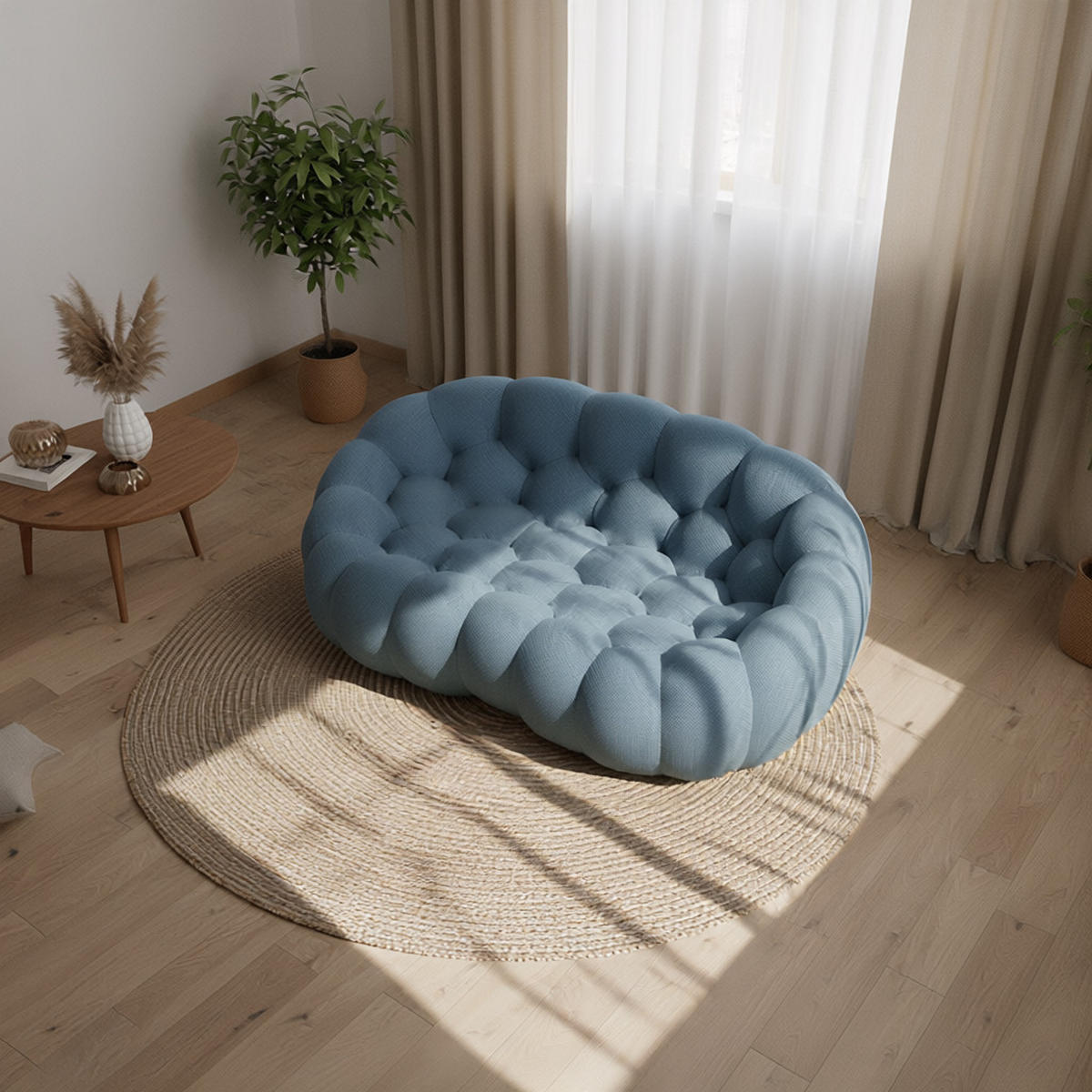 WOHNZIMMERSOFA Cocoon 2-Sitzer - Blau - Hellblau, Textil (113/77/113cm) - COCO Living