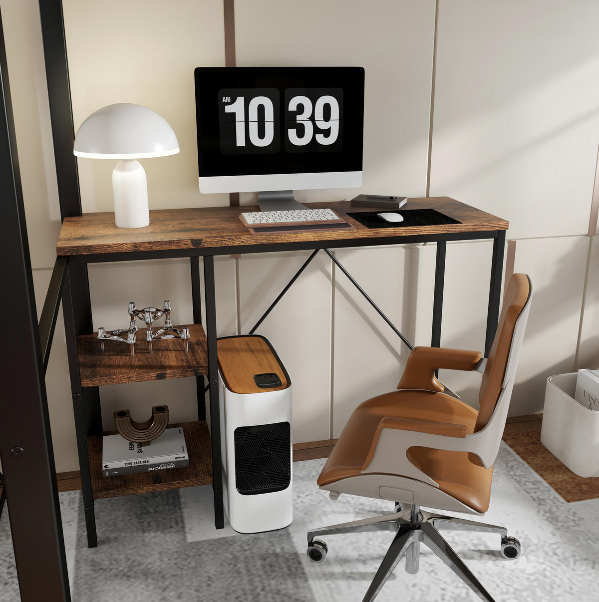 HOCHBETT 120/200 cm aus Metall mit Schreibtisch und offenem Kleiderschrank - Schwarz, Holzwerkstoff (120/200cm) - BEAOK