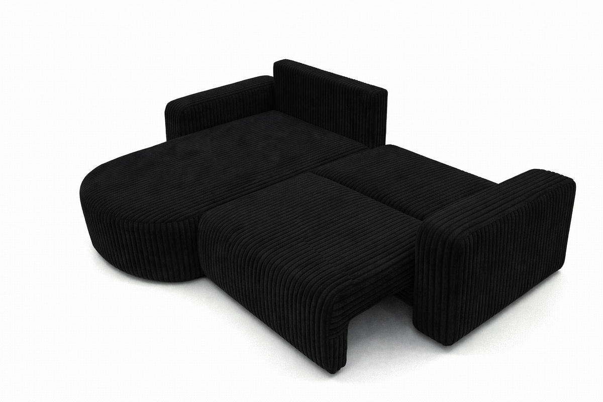 ECKSOFA Mit Schlaffunktion, Cordstoff Tilia, Schwarz, Links, ROUND ONE - Schwarz, Holz (244/175cm) - Kaiser Möbel