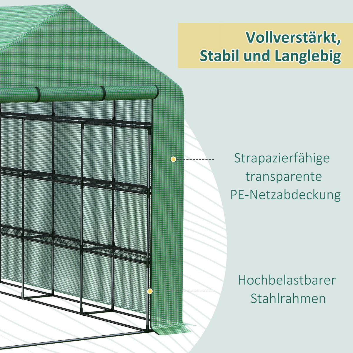 GEWÄCHSHAUS begehbar 8 Regale grün - Grün, Metall (244/210/180cm) - Fortuna Lai