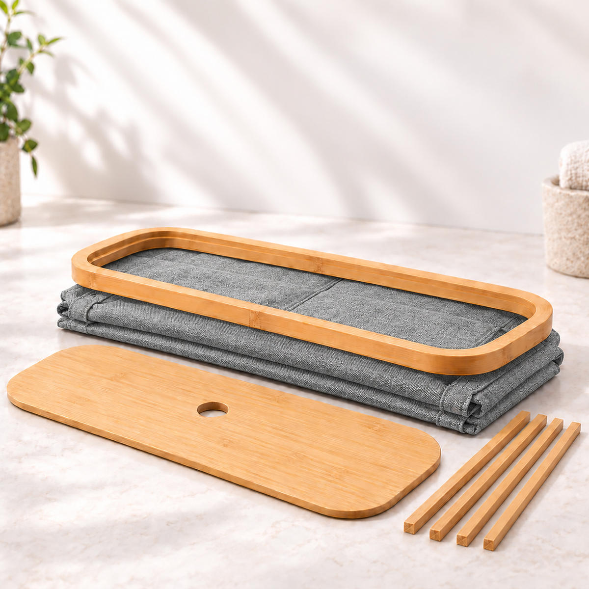 TOILETTENPAPIERBOX Grau Bambus 12 Rollen - Grau, Holz/Kunststoff (45/34.5/15cm) - Relaxdays