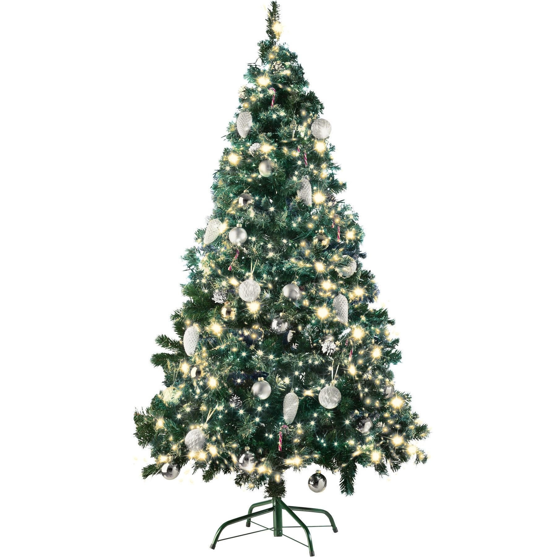 SET WEIHNACHTSBAUM MIT LICHTERKETTE ,inklusive Metallständer mit Kunststoffkappen,grün - Grün, Kunststoff (180cm) - tectake