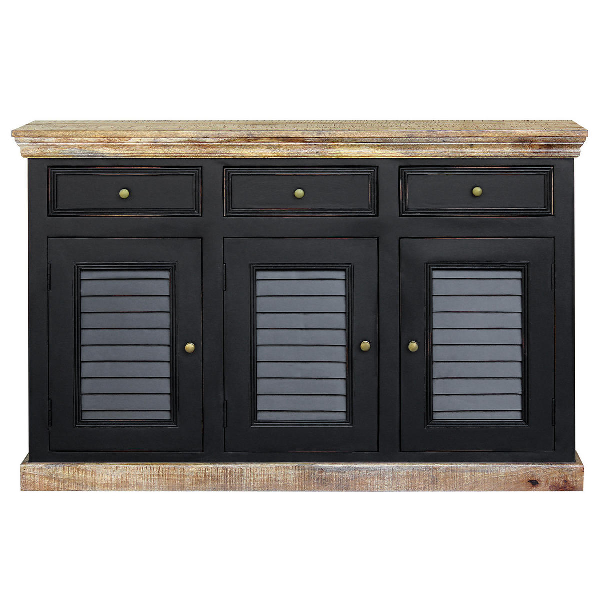 SIDEBOARD - Mango massiv, mit 3 türen - Schwarz, Holz (140/90/40cm) - home24