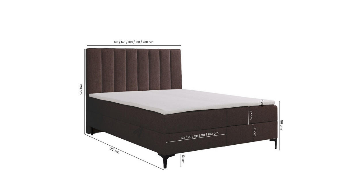 BOXSPRINGBETT LASARD mit Topper und Bettkasten, Dunkelbraun, 180x200 cm - Dunkelbraun, Textil (180/200cm) - KS Home Concept