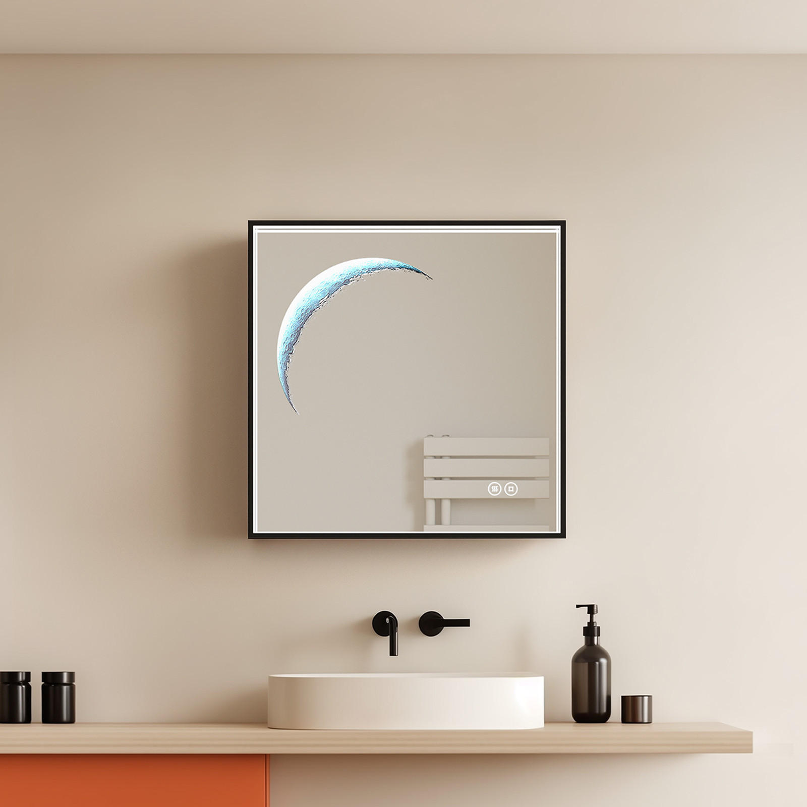 BADSPIEGEL mit Beleuchtung Schwarzer Rahmen 60/60 cm - Schwarz, Glas (60/4.5/60cm) - EMKE