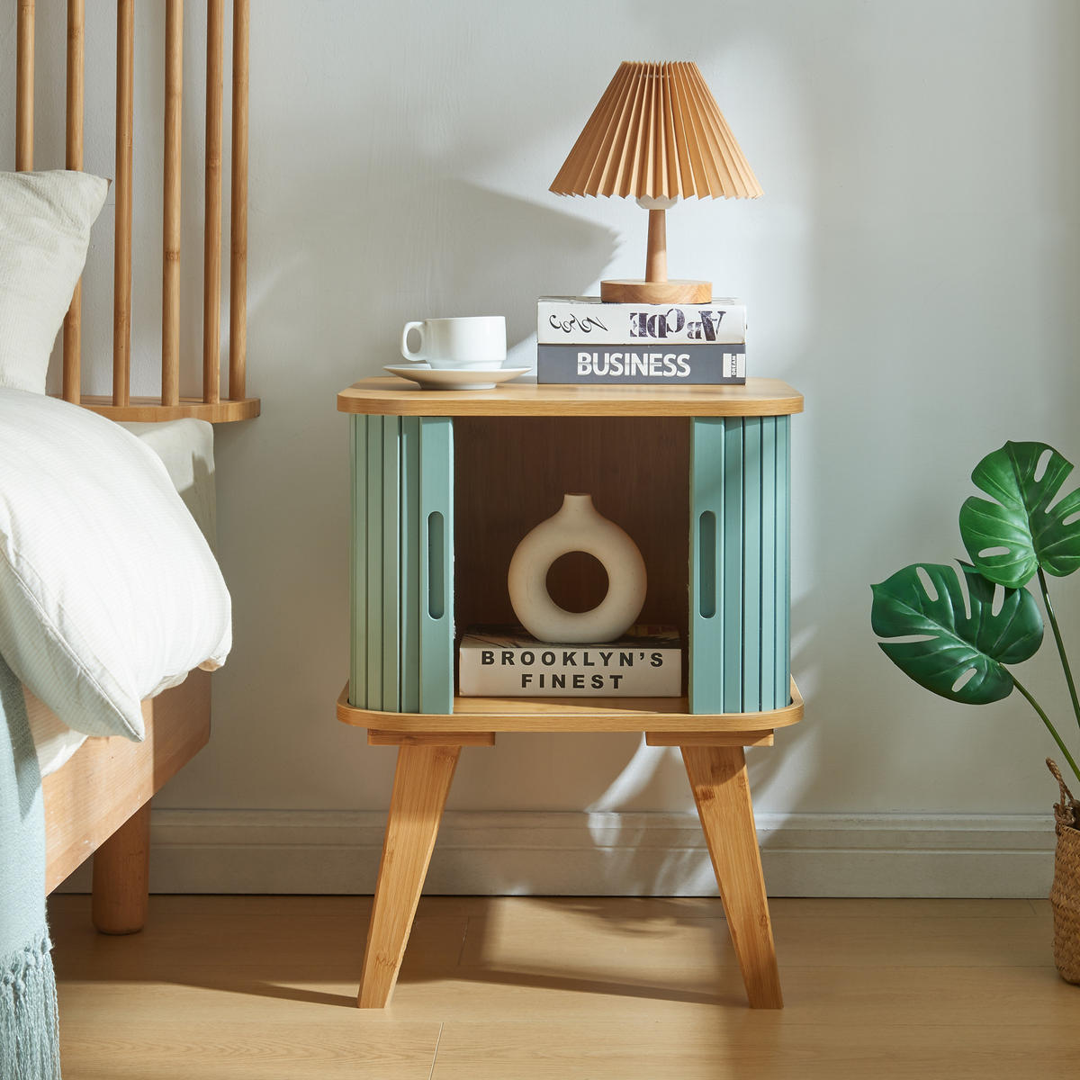 BEISTELLTISCH Tysvær - Blau/Naturfarben, Holz/Bambusholz (45/45/58.5cm) - [en.casa]