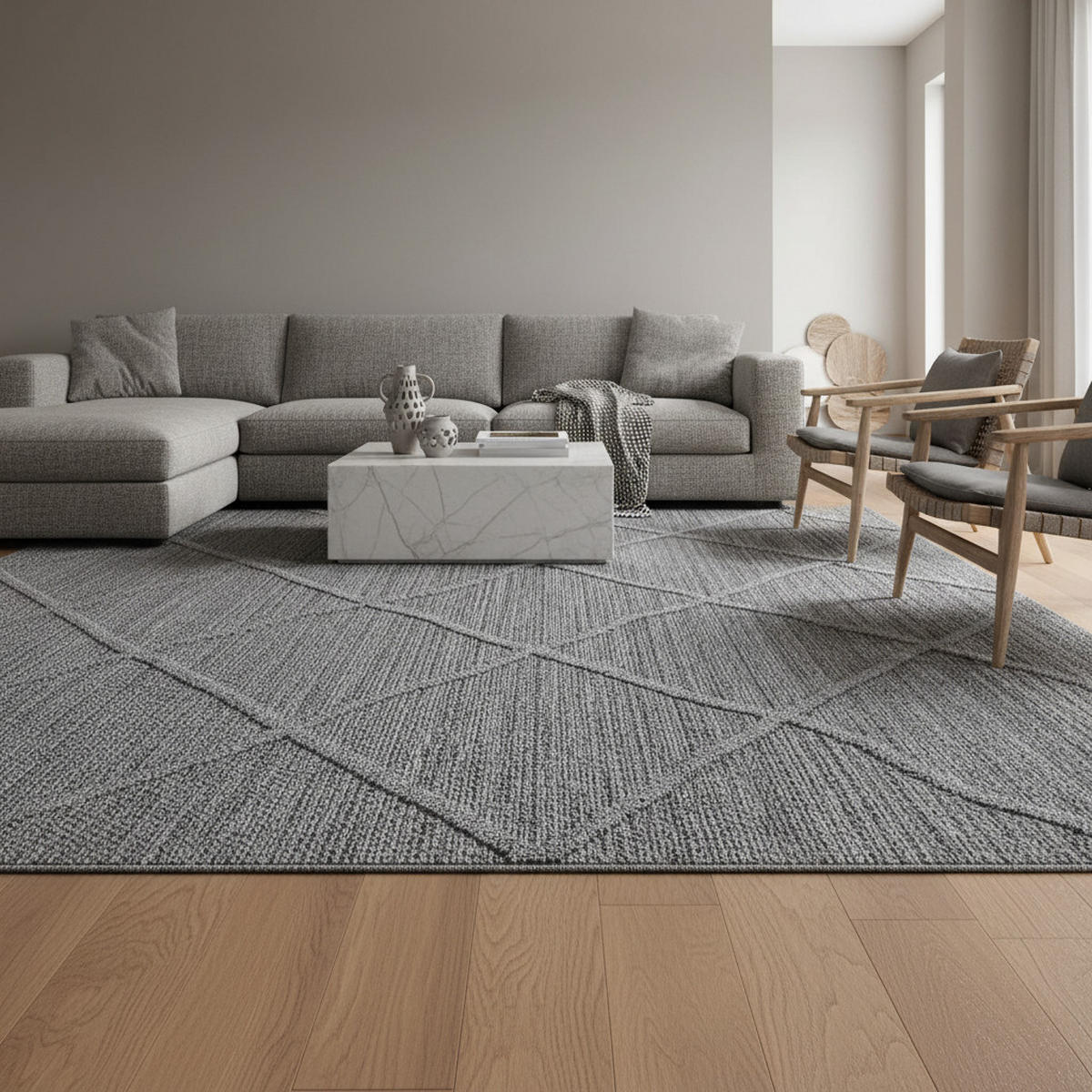 TEPPICH Outdoor Flachgewebe Boho-Muster Polypropylen Terrasse Grau Rechteckig 140x200 - Grau, Textil (140/200cm) - KADIMA DESIGN