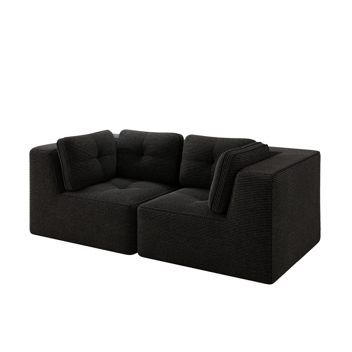 ECKSOFA modular mit 74 cm Sitztiefe Cord Black - Schwarz, Kunststoff (104/69/208cm) - Meubliv