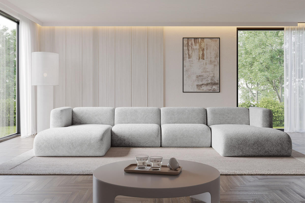 WOHNLANDSCHAFT MIRA-U2 408x179x70 Grau Velours - Schwarz/Grau, Holzwerkstoff/Kunststoff (408/70/179cm) - ALTDECOR