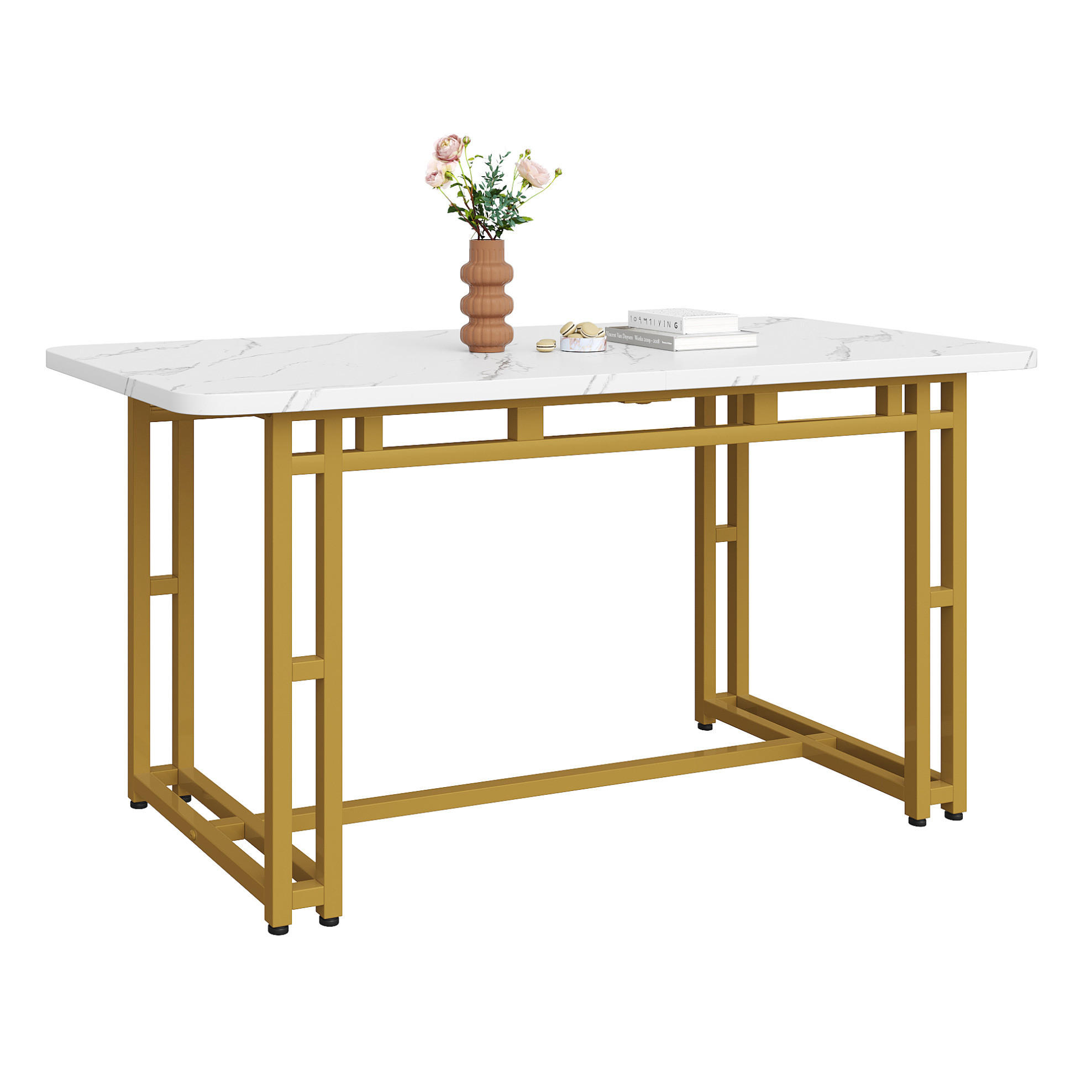 ESSTISCH MDF mit goldenem Metallgestell, 120/70/74 cm, Golden - Goldfarben, Holzwerkstoff (120/70/74cm) - Redom
