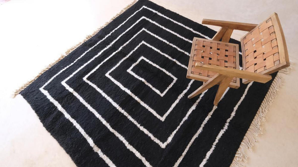 BERBERTEPPICH aus Marokko aus reiner Wolle 200x 300 cm - Schwarz, Naturmaterialien (200/300cm) - AFK Living