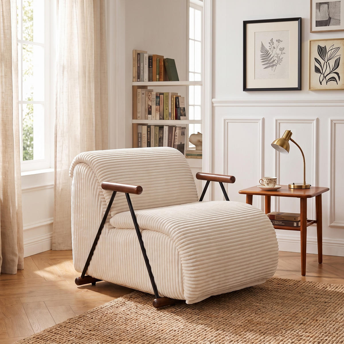 XXL-SESSEL mit Armlehnen, Cord Loungesessel, Ergonomisch, Beige - Beige, Textil/Metall (73/75/100cm) - LVHOM
