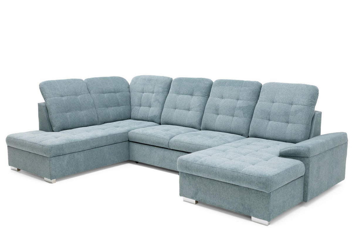 ECKSOFA U-Form OLIVIA U Links mit Schlaffunktion 124x257 Velours Blaugrau - Silberfarben/Blaugrau, Holz/Kunststoff (320/103/202cm) - Muffo