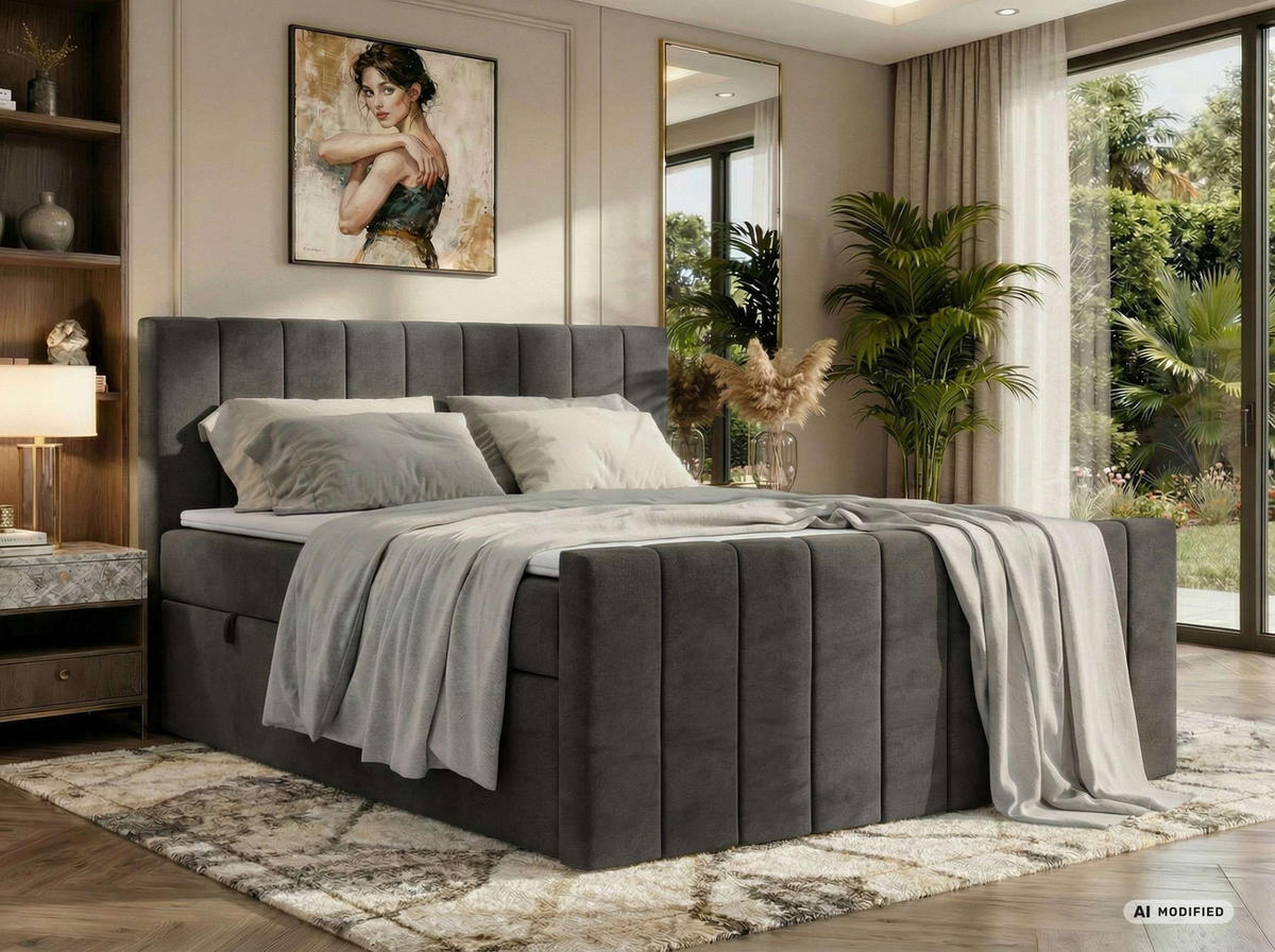 BOXBETT ALVER DUO 200/200 - Dunkelgrau Velvet - Topper T25 - H4 - Dunkelgrau/Schwarz, Kunststoff/Textil (200/200cm) - MKS