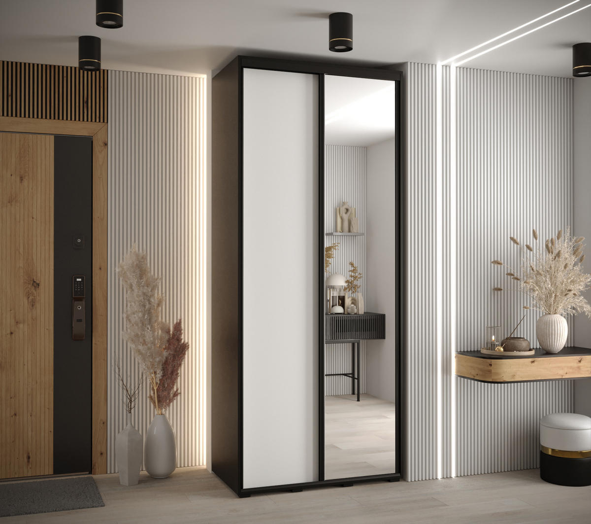 SCHWEBETÜRENSCHRANK 235,2/100/45 2-türig - Schwarz/Weiß, Holz/Metall (100/235/45cm) - Abiks Möbel