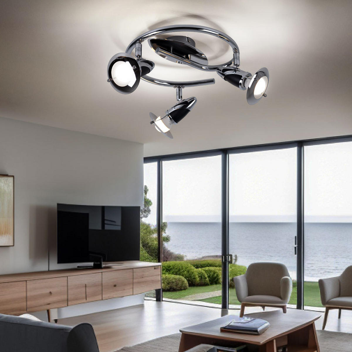 LED DECKENLEUCHTE Holz Silber schwenkbar - Silberfarben, Holz (30/30/17.5cm) - Globo Lighting