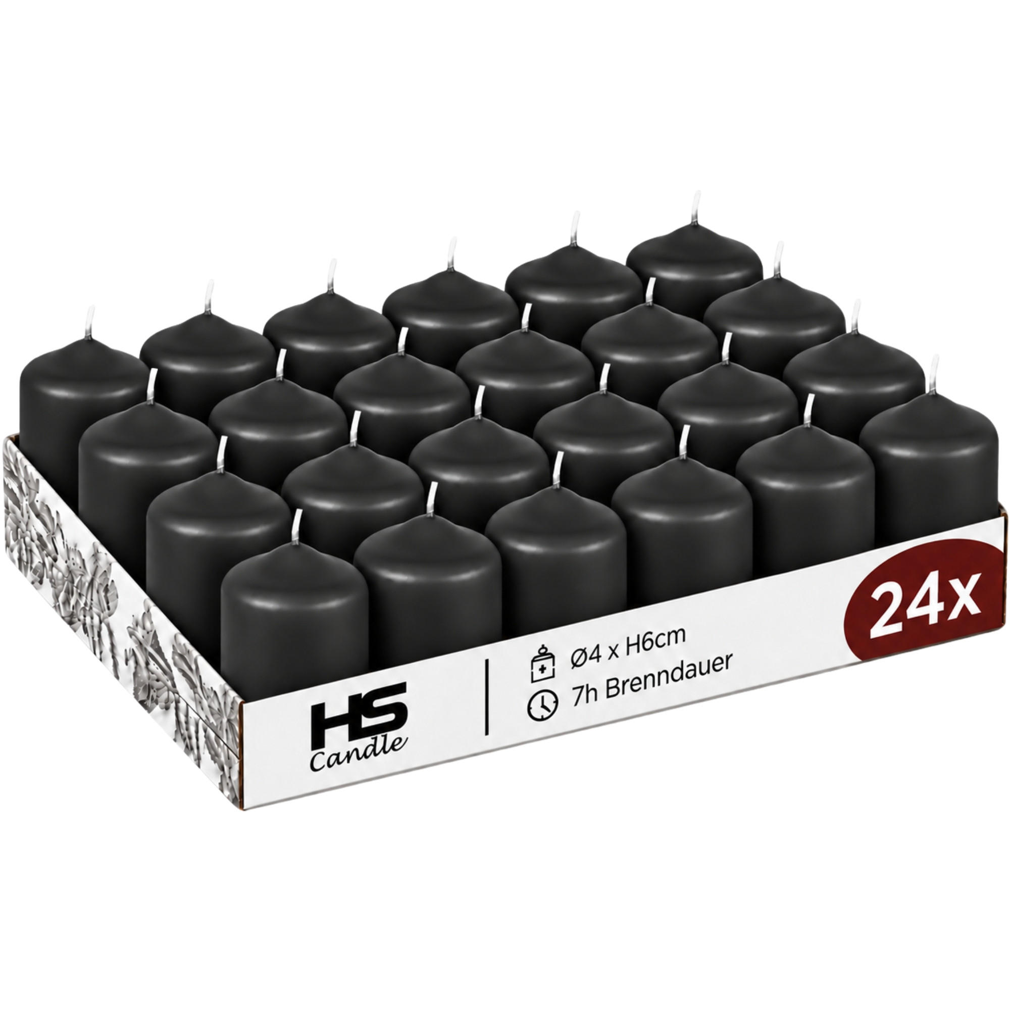 STUMPENKERZEN Ø4xH6 cm Schwarz 24er-Pack - Schwarz, Naturmaterialien (4/6cm)