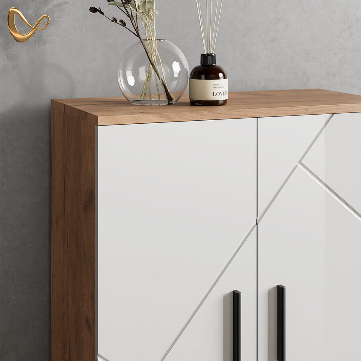 BADMÖBEL-SET Ronco Weiß Hochglanz/Goldkraft Eiche 3 Teile, mit Unterschrank 60 cm - Weiß Hochglanz/Eiche Wotan, Holzwerkstoff (60/59/30cm) - Livinity®