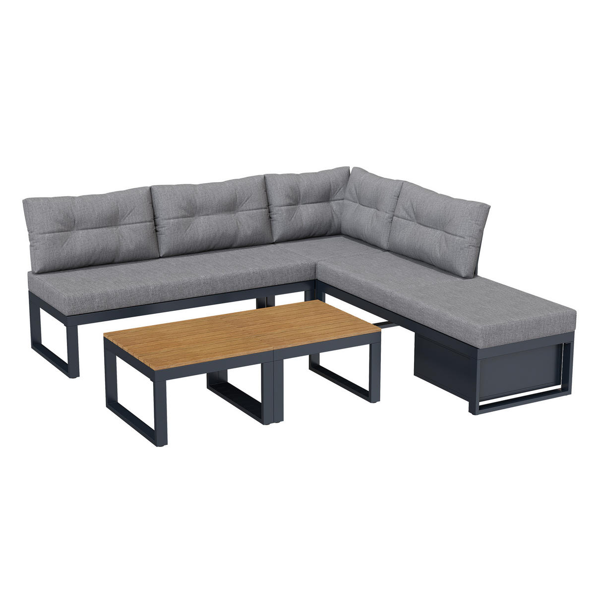 GARTENLOUNGE 191,5/191,5/79 cm mit 3-fach verstellbarer Rückenlehne, Liegefunktion und Stauraum, Polyester, Grau - Grau, Textil - Redom