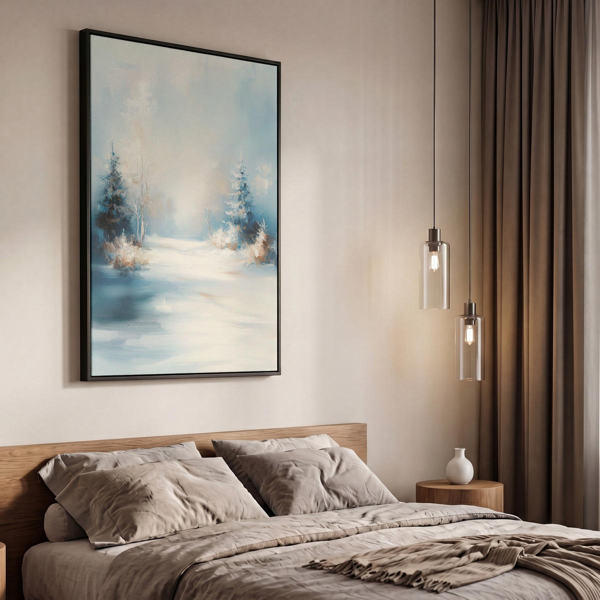 LEINWAND Bilder mit Rahmen - Wald – Winter – Natur – Abstrakt – Schnee - 60x90 - Weiß, Textil (60/90cm) - MuchoWow