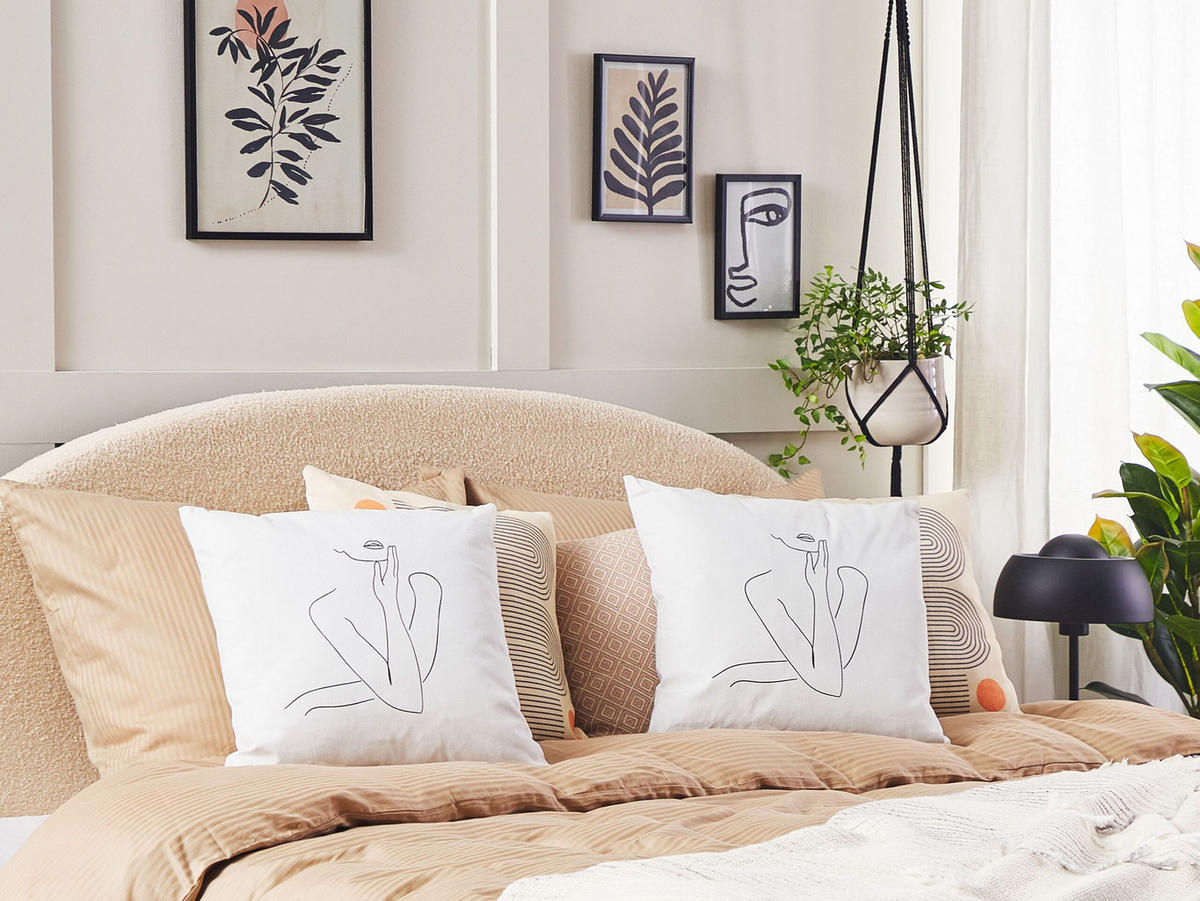 DEKOKISSEN 2er-Set Weiß 45/45 cm Meadowfoam - Weiß, Naturmaterialien/Textil (45/45cm) - Beliani
