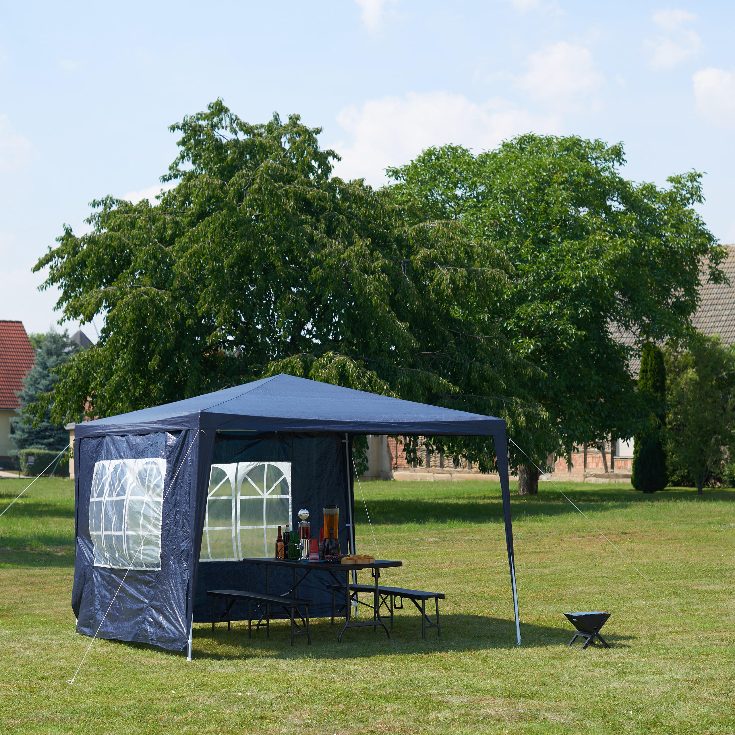 PAVILLON 3x3m - Dunkelblau, Kunststoff/Metall (300/250/300cm) - Relaxdays