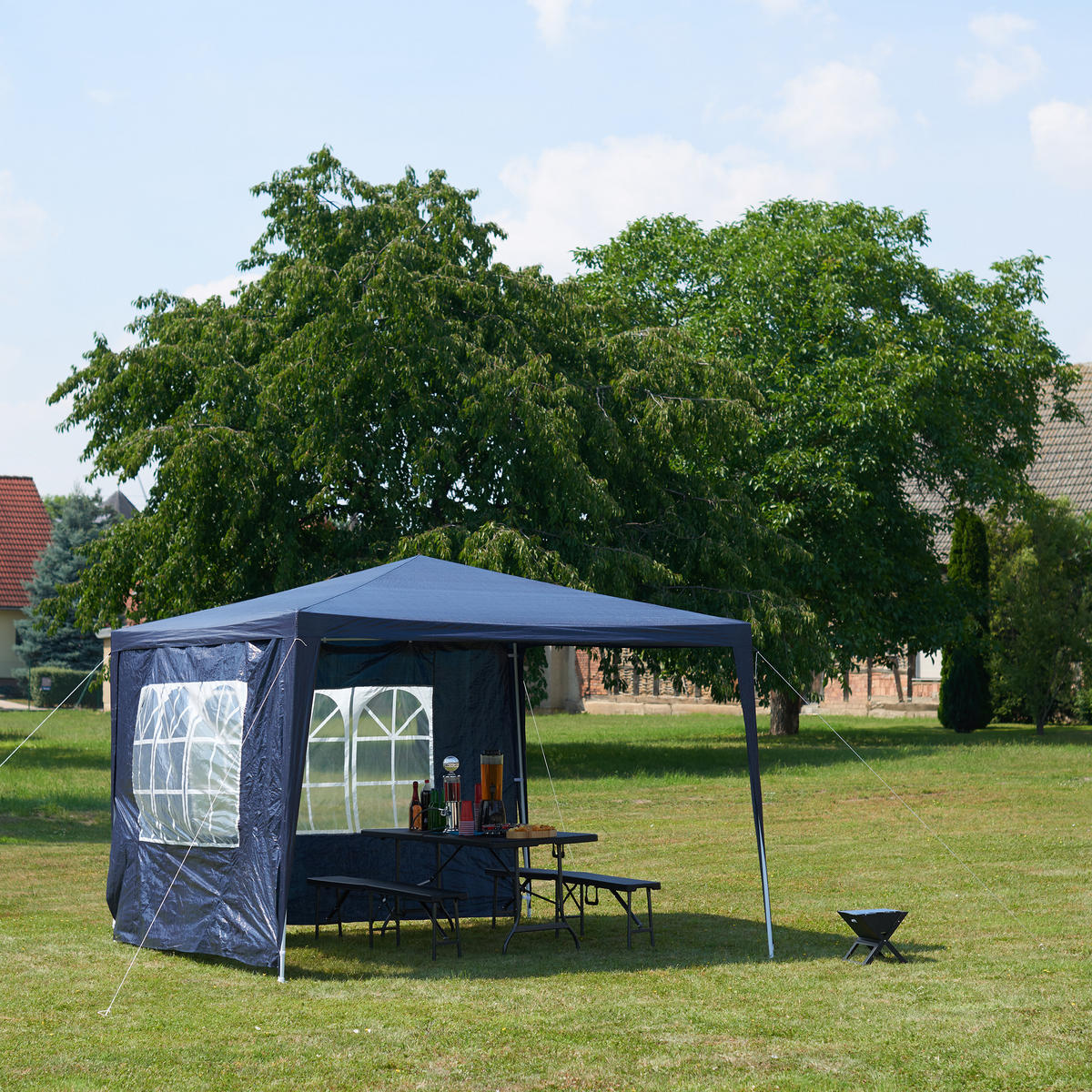 PAVILLON 3x3m - Dunkelblau, Kunststoff/Metall (300/250/300cm) - Relaxdays